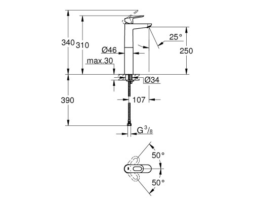 GROHE 23764000 BauLoop смеситель однорычажный для умывальника DN 15 XL-Size