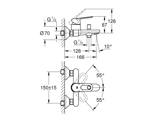 GROHE 23603000 BauLoop смеситель для ванны, настенный монтаж