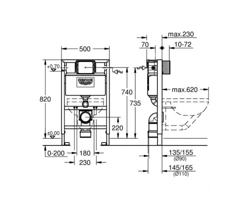 GROHE 38948000 Rapid SL комплект для унитаза 2в1, монтажная высота 0.82 М
