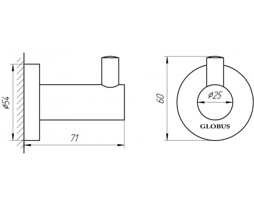 Globus Lux SS8411-Крючек одинарный -НЕРЖ-SUS304-