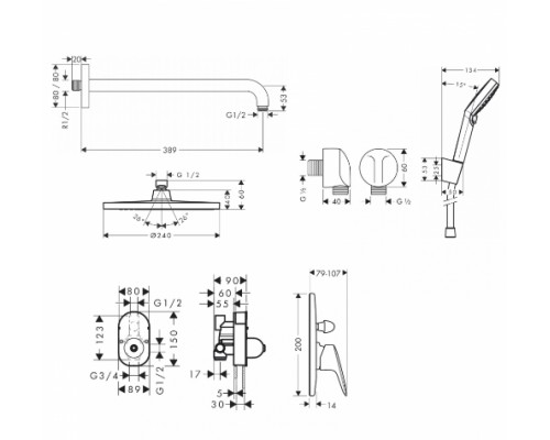 HANSGROHE 714091111 LOGIS душевой набор (26723000+27446000+71409000+26694400+27454000)