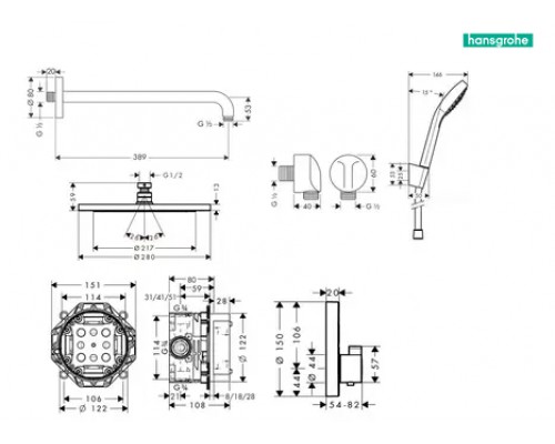 HANSGROHE 1212019 SELECT S душевой набор скрытого монтажа (27413000+26220000+15743000+01800180+2641