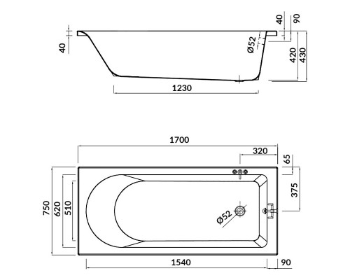 CERSANIT Ванна акрил. FLAVIA 170Х75 з кріпленням