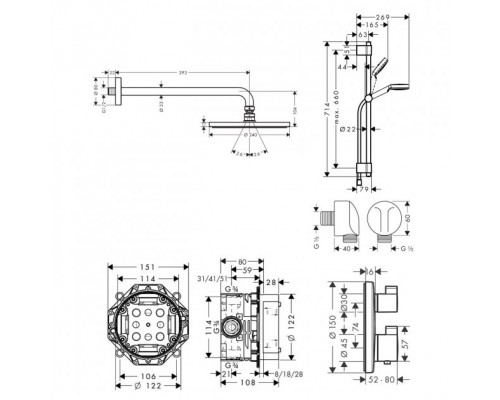 HANSGROHE ECOSTAT душевой набор (27607000+15758000+01800180+27353400+27454000)
