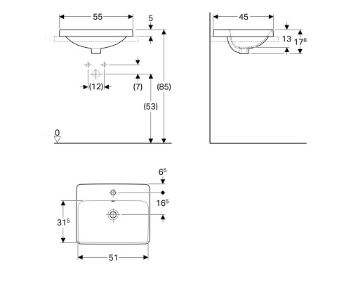 GEBERIT 500.741.01.2 Встраиваемый умывальник Geberit VariForm прямоугольной формы, с полкой для отве