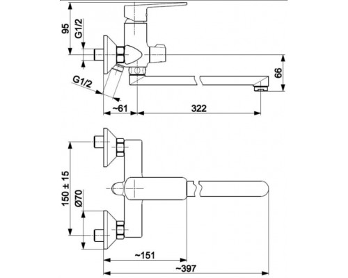 ARMATURA 4428-715-00 AGAT Смеситель д/ванны с длин.гусаком комплект