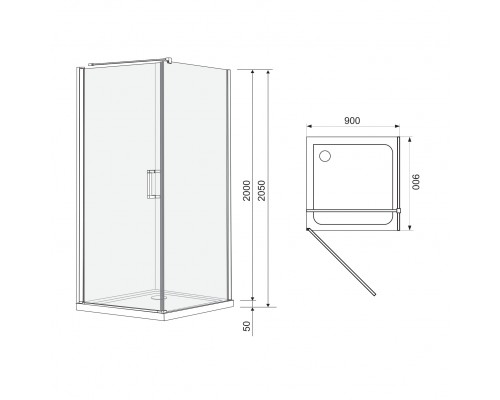 EGER RUDAS душевая кабина квадратная 90*90*205см лев/прав, на мелком поддоне PUF 5 см, профиль хром,