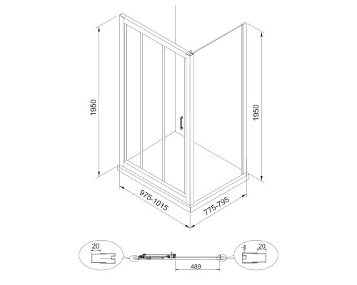 EGER LEXO душ кабина прямоуг 100*80*195cм с 3-хэлементной складывающейся дверью, прозрачное стекло