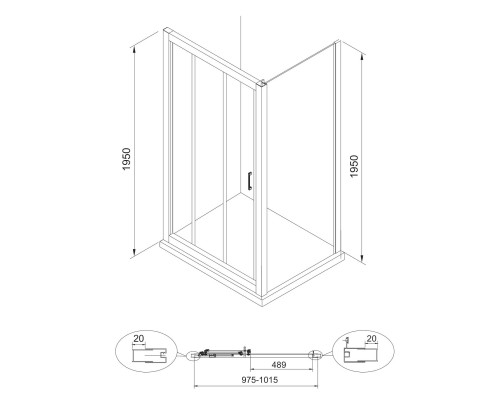 EGER LEXO дверь 100*195см трехсекц раздвиж, профиль хром, прозрачное стекло 6мм