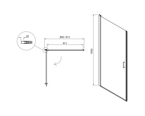 EGER Дверь в нишу 90*195см распашная, хром, стекло прозрачное 6мм