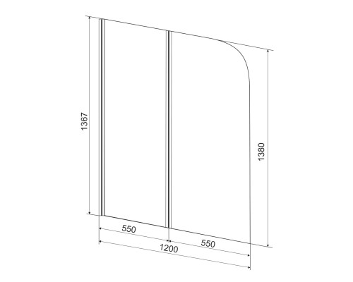 EGER Шторка на ванну 120*138 см, профиль хром, стекло прозрачное 5 мм