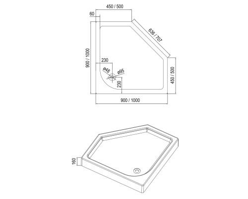 EGER IRIS поддон 90*90*16см пятиугольный, с сифоном
