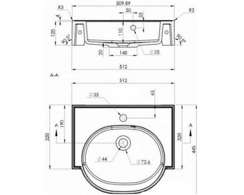 FANCY MARBLE 905101 Умывальник из литого мрамора COMFORT 512 (509 х 445 х 130 )