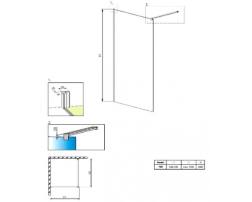 RADAWAY_NEW Душова кабіна Classic Walk-In 700*2000 хром/прозоре (390070-01-01)