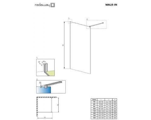 RADAWAY_NEW Душова кабіна Classic Walk-In 800*2000 хром/прозоре (390080-01-01)