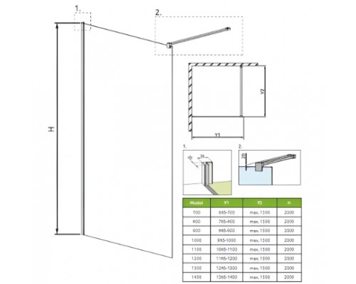 RADAWAY_NEW Душова кабіна Classic Walk-In 1000*2000 хром/прозоре (390100-01-01)