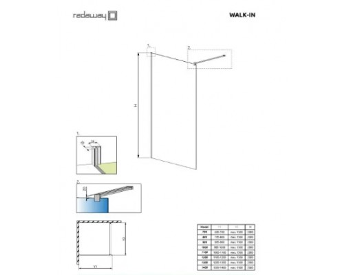RADAWAY_NEW Душова кабіна Classic Walk-In 1100*2000 хром/прозоре (390110-01-01)