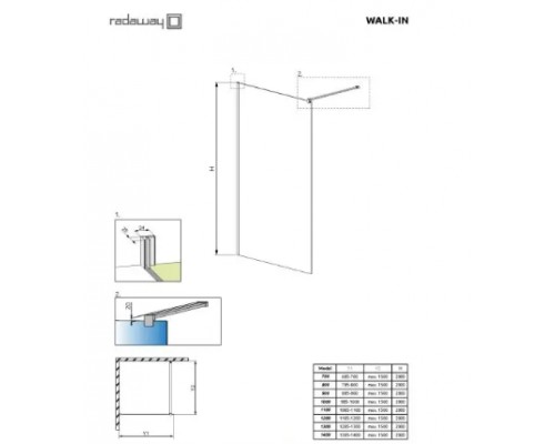 RADAWAY_NEW Душова кабіна Classic Walk-In 1400*2000 хром/прозоре (390140-01-01)