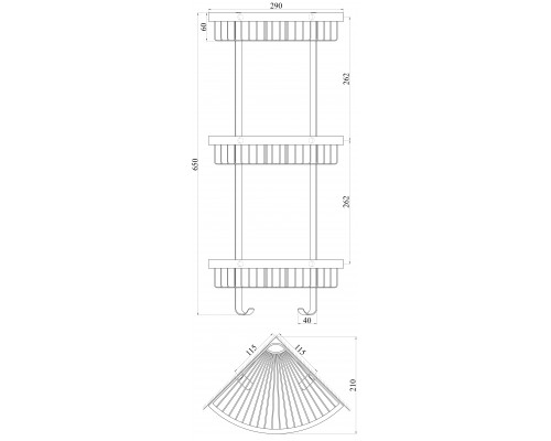 TOPAZ 4115-3 Полка тройная угловая с крючками ЛАТУНЬ (Гейзер)