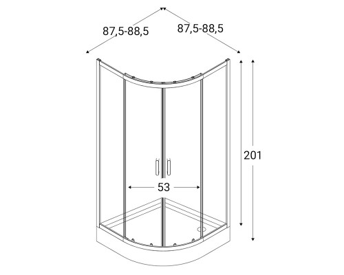 NEW TRENDY ZS-0002 Душевая кабина SUVIA 90х90, полукругл, проф.хром, низ.поддон с сифоном