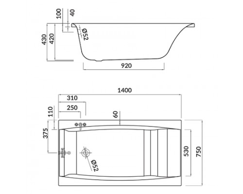 CERSANIT S301-047 Ванна акрил. VIRGO 140х75+НІЖКИ ТИП 4