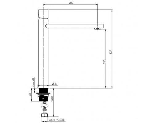RUBINETA Змішувач для умивальника (Etna-18/D BK) висота 330 мм  (TND0068)