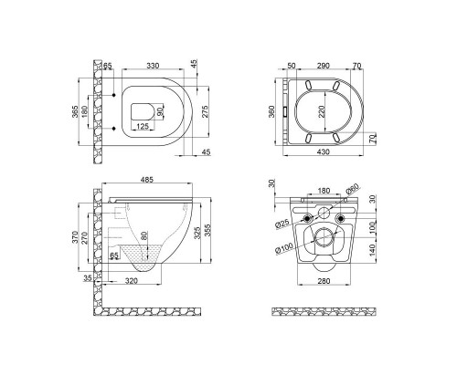 Унітаз підвісний Qtap Robin безобідковий з сидінням Soft-close QT1333046ERMB