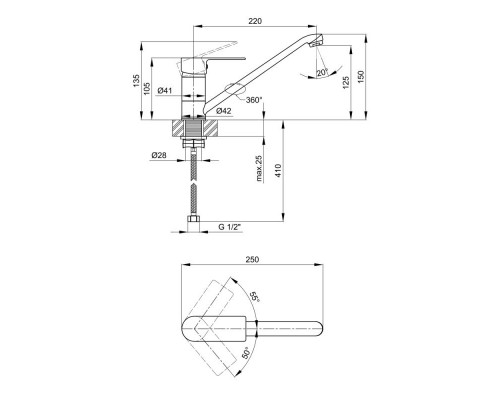 Змішувач для кухні Lidz (CRM) 23 48 003 250 мм