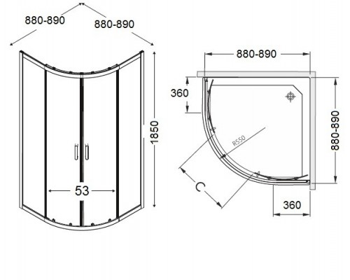 ARMAFORM (110-06703-918) NIGRA/ELBE  душ кабина полукр. 90х90х185, хром LINES,піддон сіфон