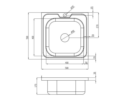 Lidz 5050 0.8мм Satin кухонная мойка накладная (500х500х180)