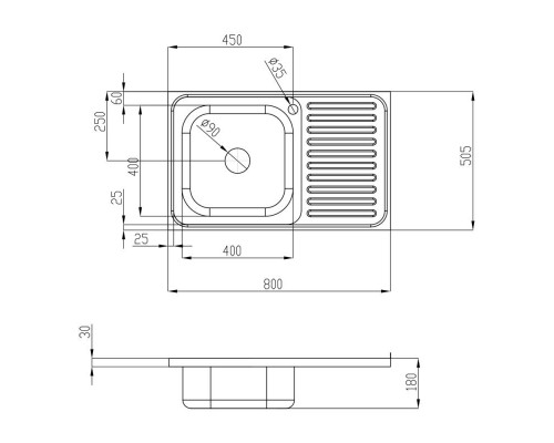 Кухонна мийка Lidz 5080-L 0,8 мм Satin (LIDZ5080LSAT8)