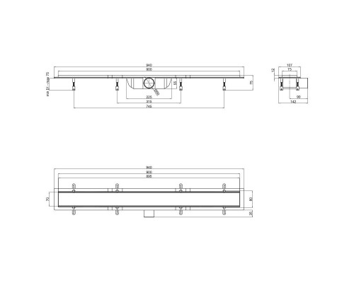 Трап Qtap Dry Tile304-900 лінійний з сухим закривом під плитку 900 мм