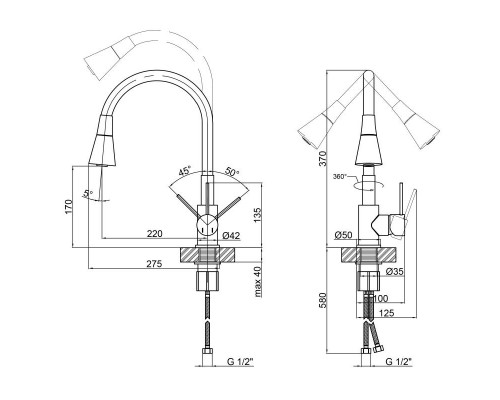 Змішувач для кухні Qtap Spring CRR 007F-1 з рефлекторним виливом (Червоний)