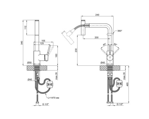 Змішувач для кухні Qtap Inspai CRM 013F з висувним виливом