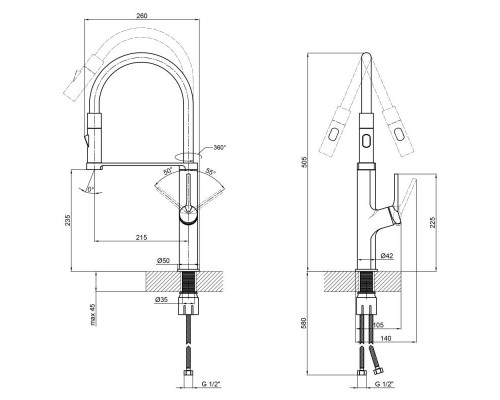 Змішувач для кухні Qtap Kuchyne 91105AC з рефлекторним виливом