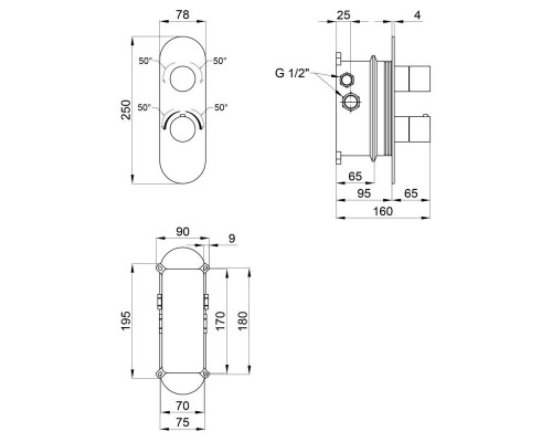 Змішувач термостатичний прихованого монтажу для душу Qtap Votice 65T105OGC для тьорх споживачів
