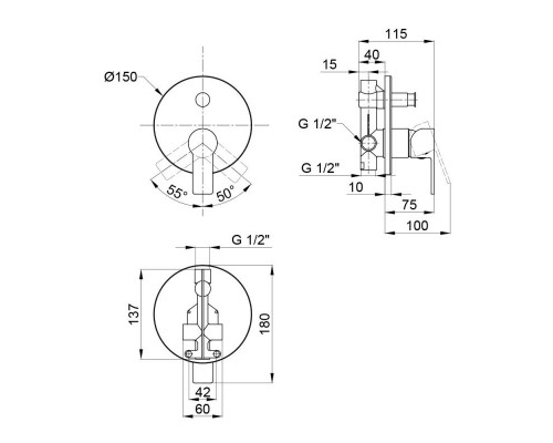 Змішувач прихованого монтажу для душу Qtap Ustek 6216107ODC для двох споживачів
