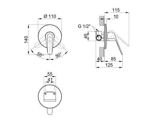 Qtap смеситель скрыт.монт. для душа  Olsava 6012107OC