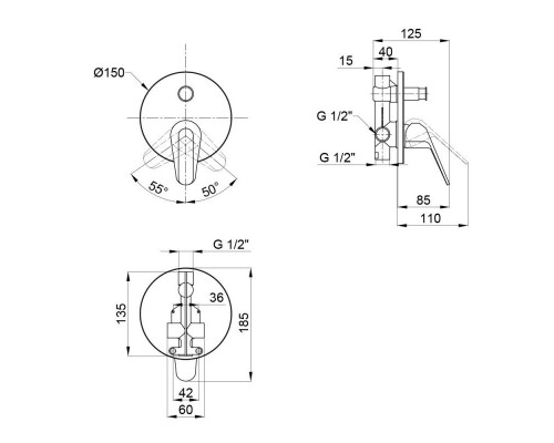 Змішувач прихованого монтажу для душу Qtap Olsava 6212107ODC для двох споживачів