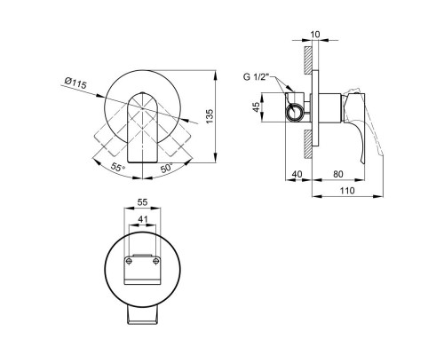 Змішувач прихованого монтажу для душу Qtap Milada 6027107OC