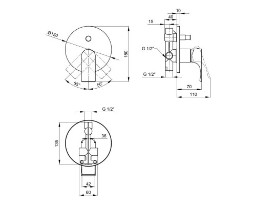 Змішувач прихованого монтажу для душу Qtap Milada 6227107ODC для двох споживачів