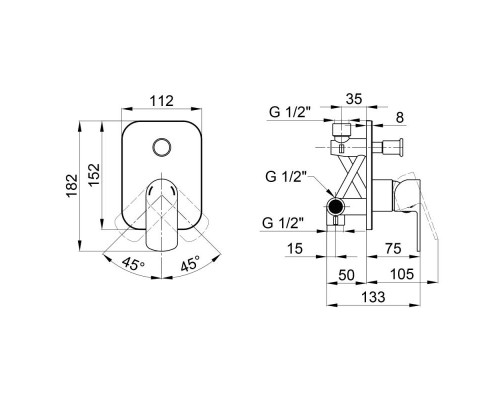Змішувач прихованого монтажу для душу Qtap Flaja 6210102NDC для двох споживачів