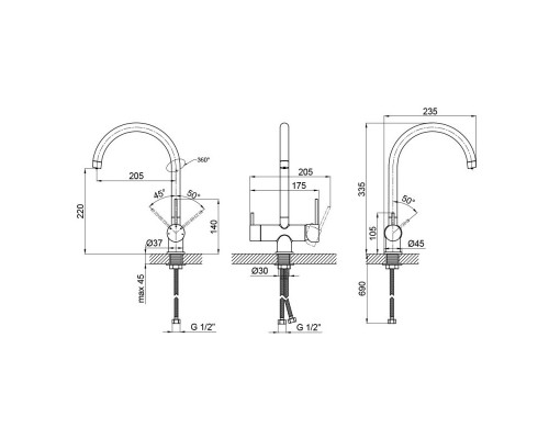 Qtap смеситель для кухни  Kuchyne 92102UC с подключением к фильтру