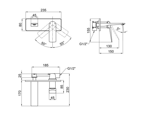 Змішувач прихованого монтажу для раковини Qtap Vlasta 1128102C