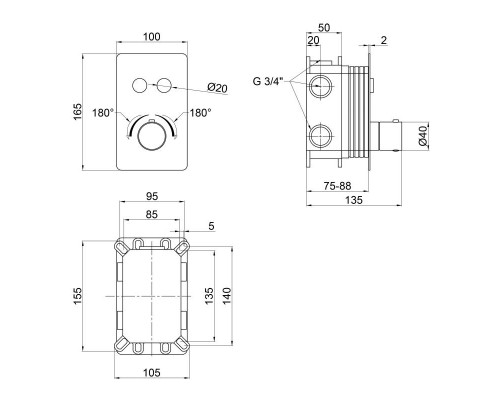 Змішувач термостатичний прихованого монтажу для душу Qtap Votice 6442T105NKC для двох споживачів