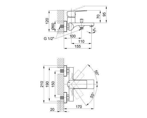 Змішувач для ванни Qtap Letovice 3021101DC
