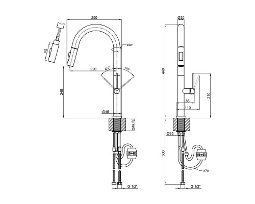 Змішувач для кухні Qtap Lenicka 9138103UB з висувним виливом