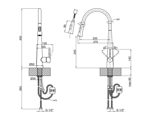 Змішувач для кухні Qtap Evicka 9135103UB з висувним виливом