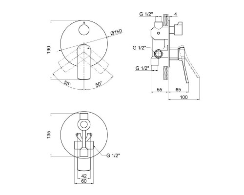 Змішувач прихованого монтажу для душу Qtap Kralovice 6229103GC для двох споживачів