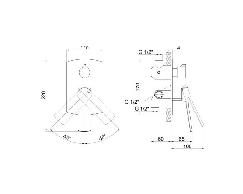 Змішувач прихованого монтажу для душу Qtap Slavonice 6242103C для двох споживачів